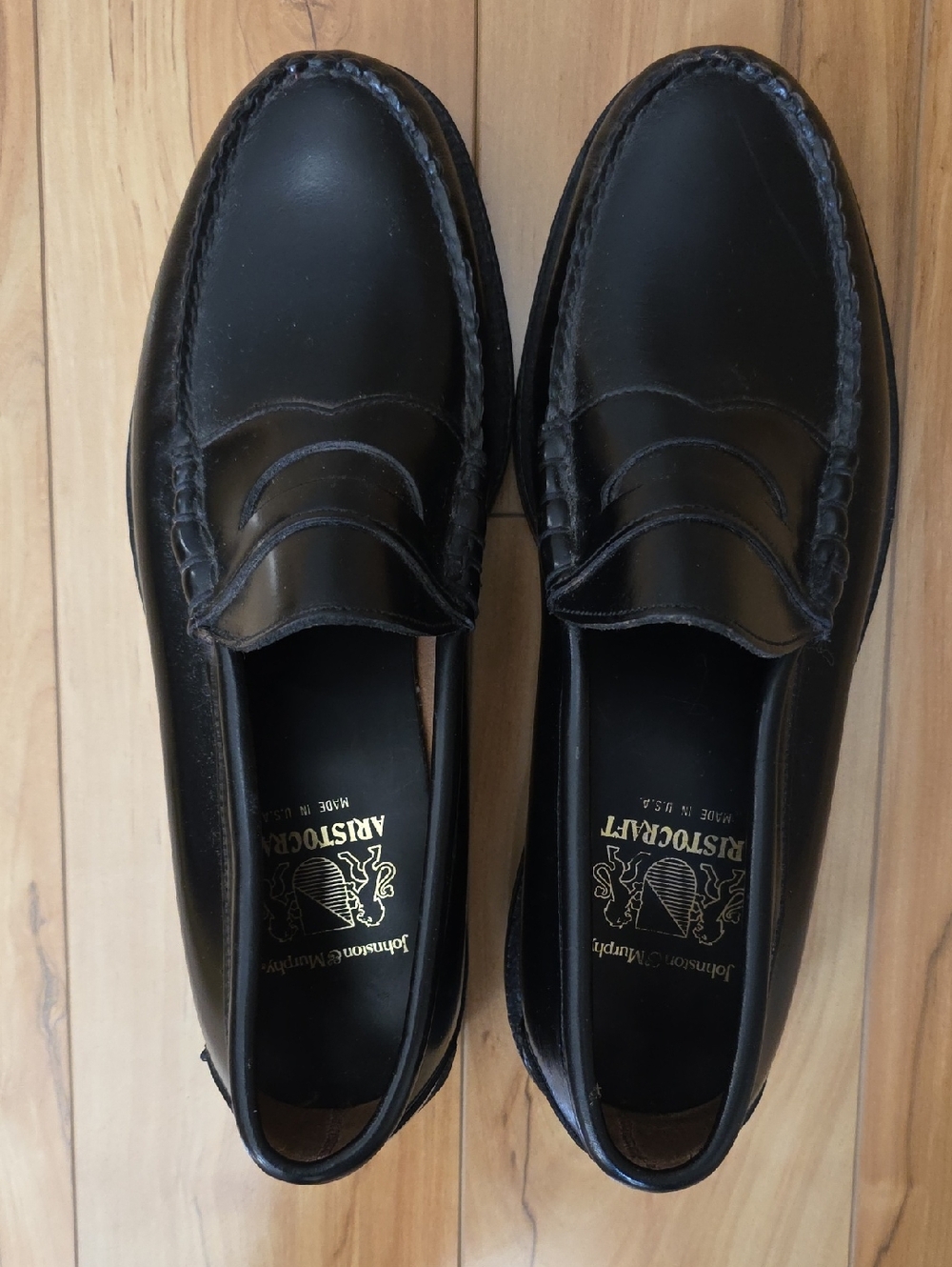 Johnston & Murphy ARISTOCRAFT Vintage Black Leather Penny Loafers Mens 9 - Picture 11 of 11